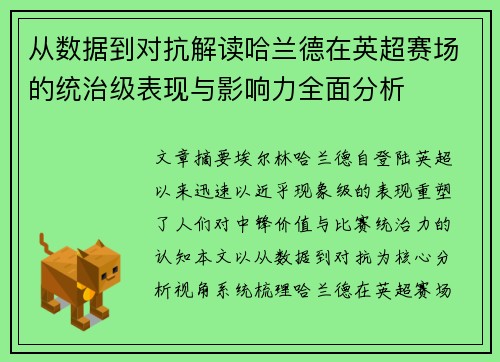 从数据到对抗解读哈兰德在英超赛场的统治级表现与影响力全面分析