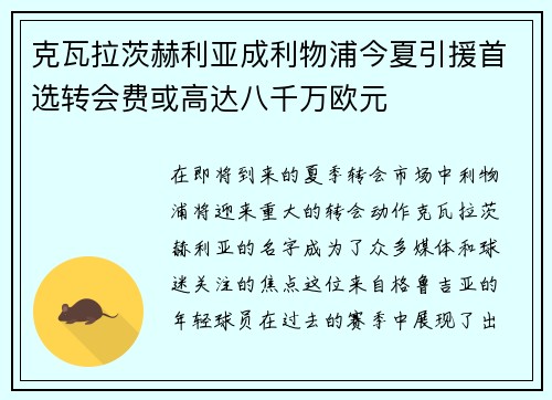 克瓦拉茨赫利亚成利物浦今夏引援首选转会费或高达八千万欧元 克瓦拉茨赫利亚成利物浦今夏引援首选转会费或高达八千万欧元