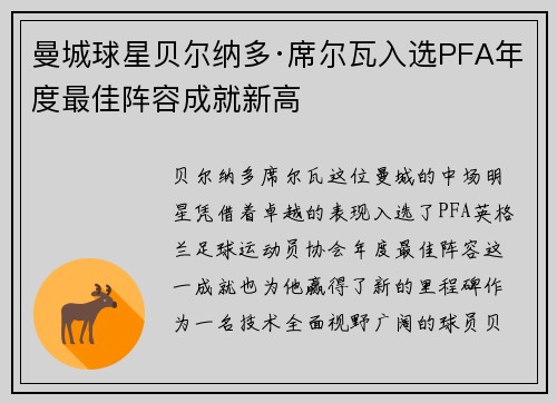 曼城球星贝尔纳多·席尔瓦入选PFA年度最佳阵容成就新高